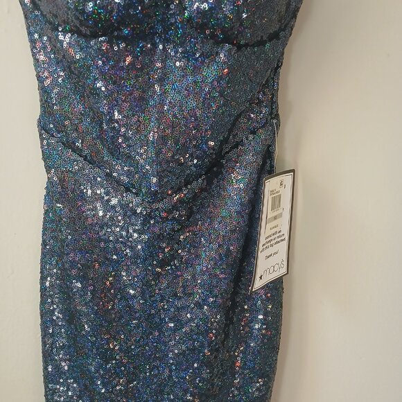 B. Darlin Jrs Sz 1/2 Sequin‎ Sweetheart Mini Dress Blue Zipper Sleeveless Lined - Picture 3 of 16